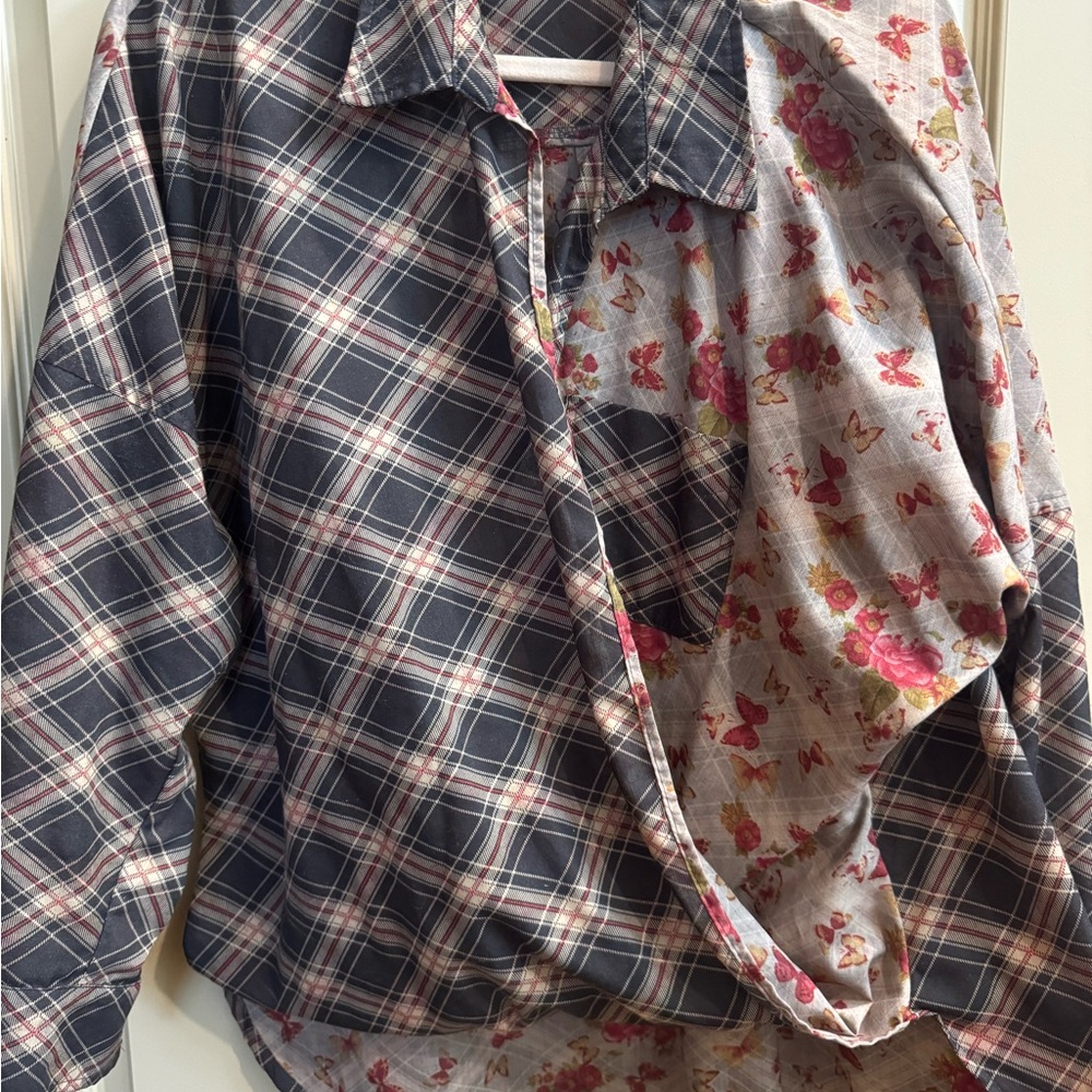 ivy jane Reversible Plaid Button-Down Shirt in Navy and Pink Floral